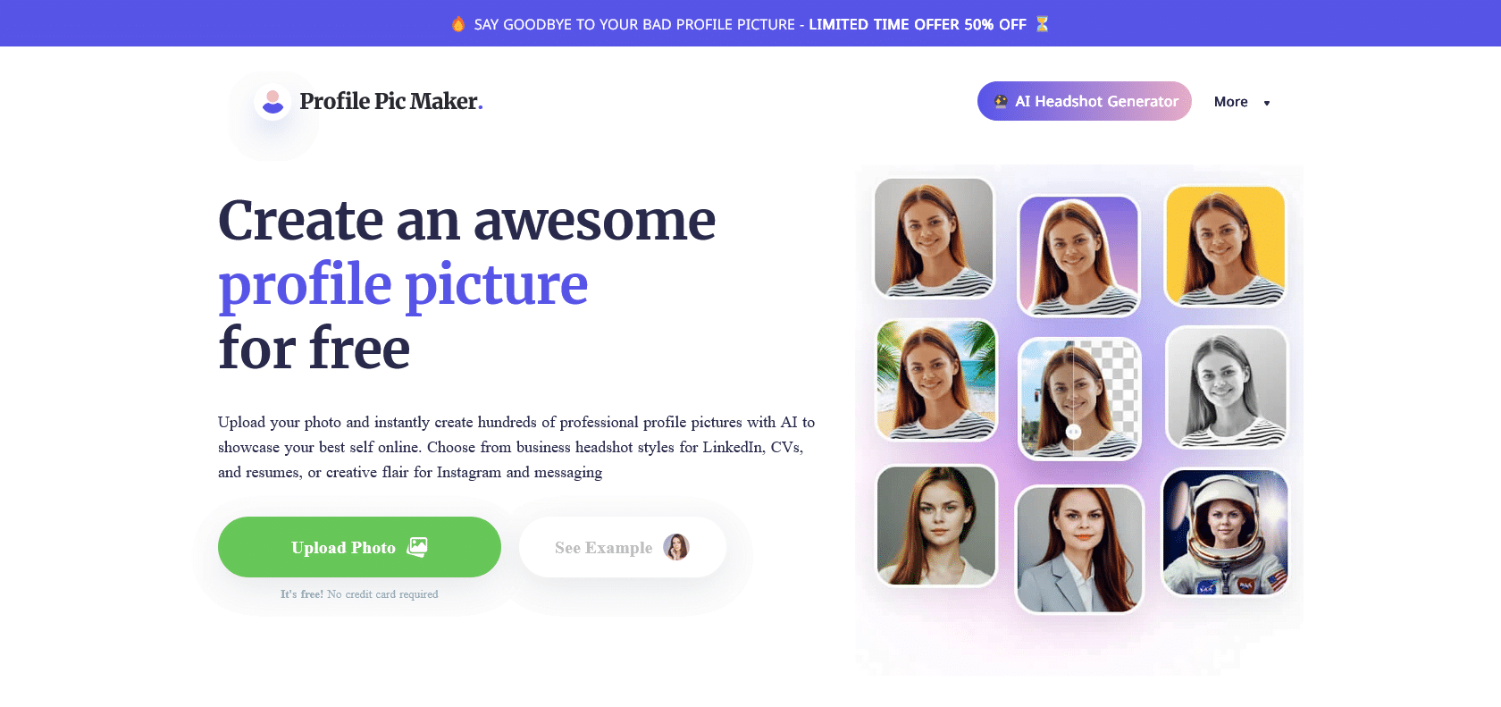 Screenshot of PFPMaker - AI Profile Picture Maker Website