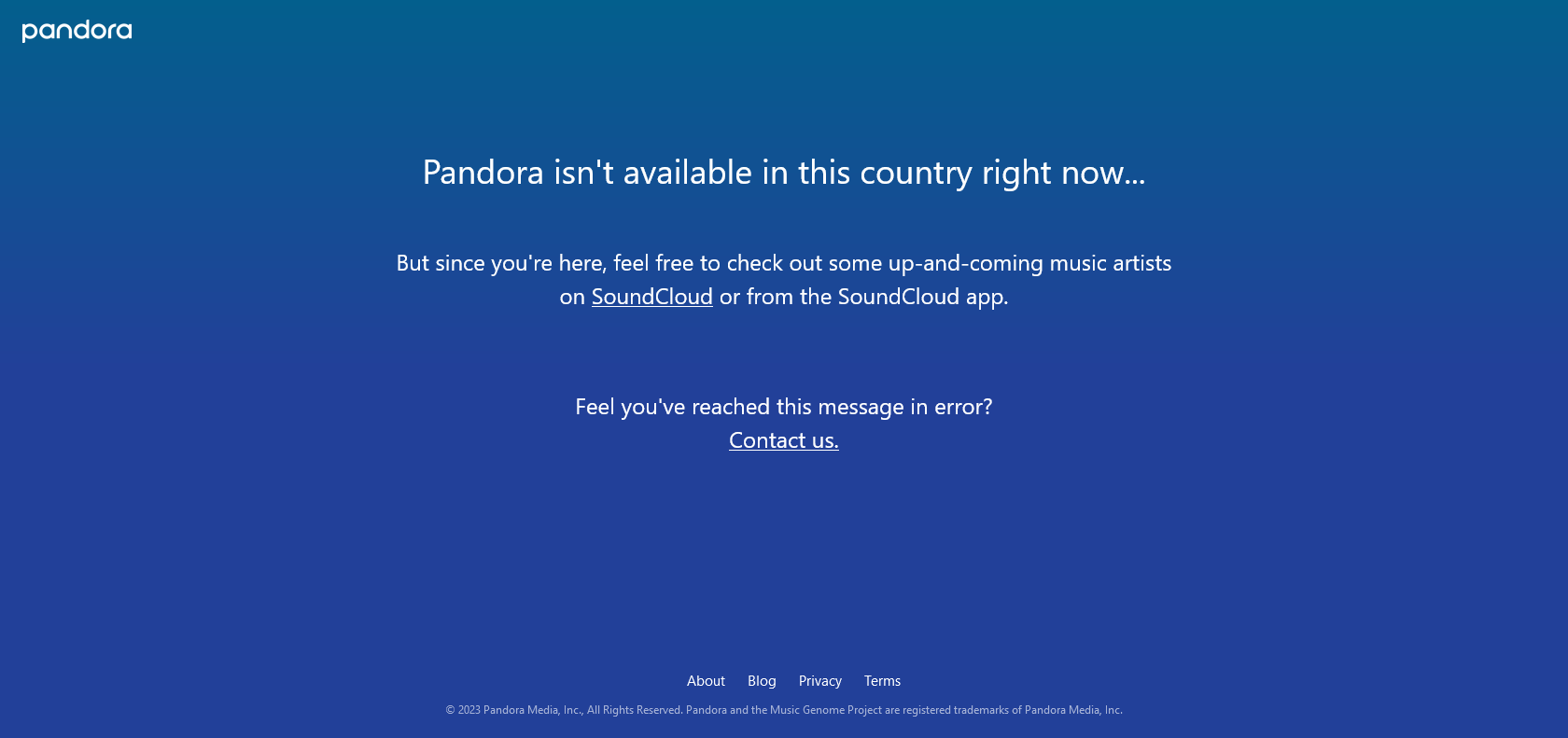 Screenshot of Pandora Website