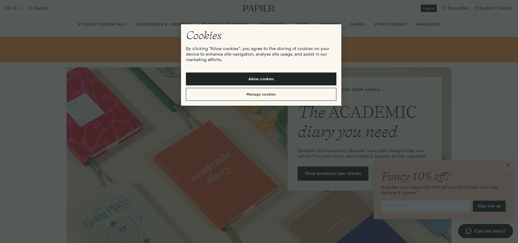 Screenshot of Papier Website