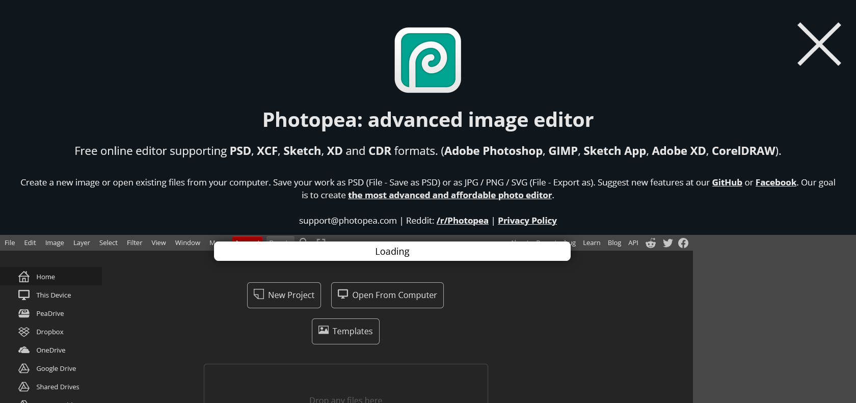Screenshot of Photopea Website