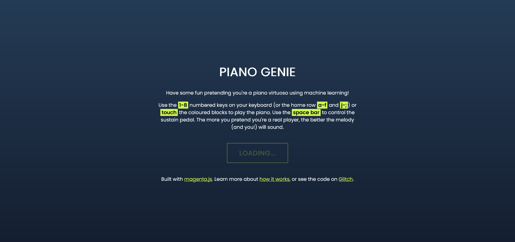 Screenshot of Piano Genie Website