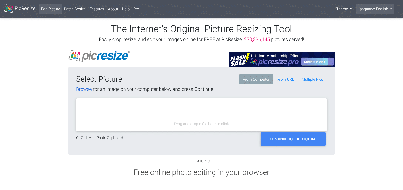 Screenshot of PicResize Website