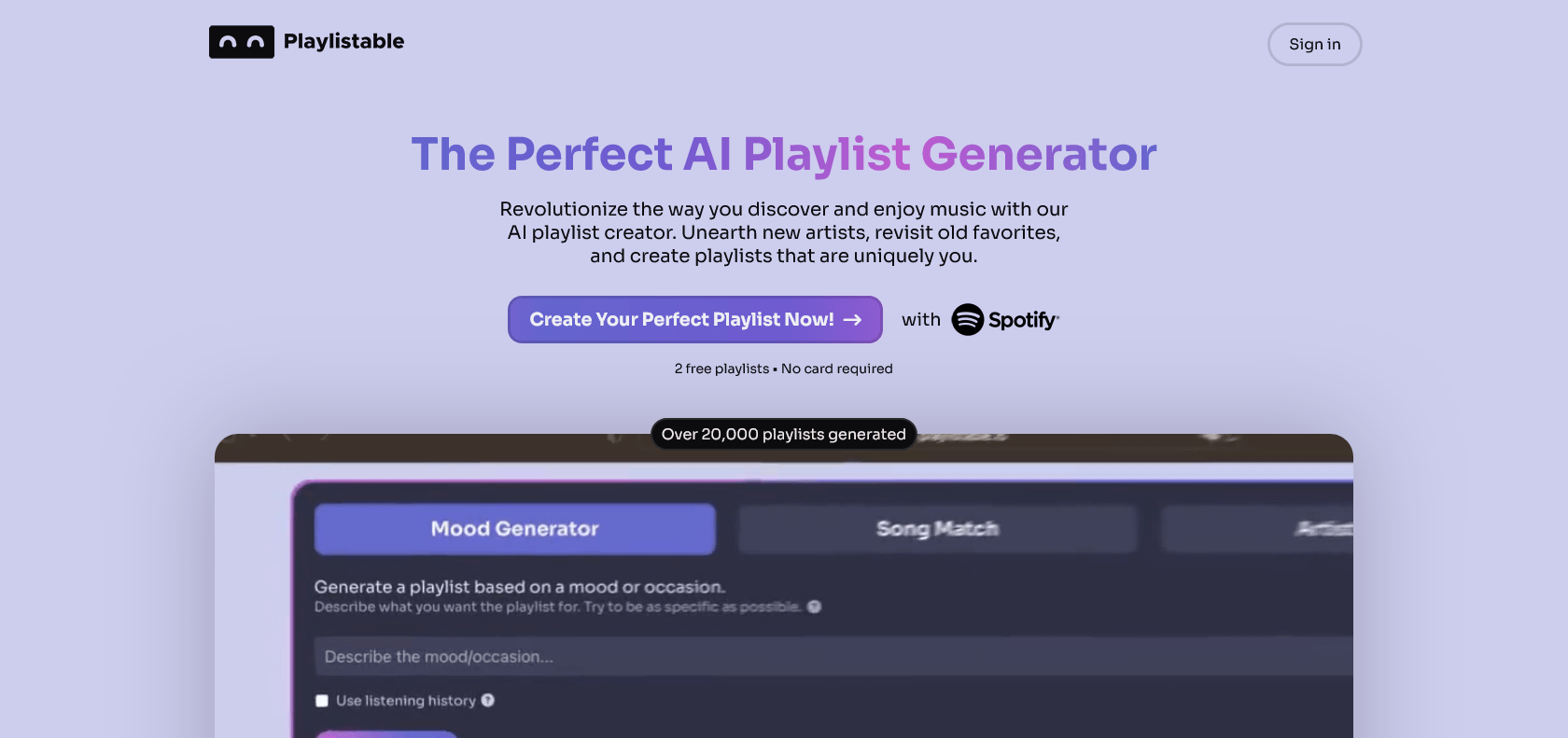 Screenshot of Playlistable Website