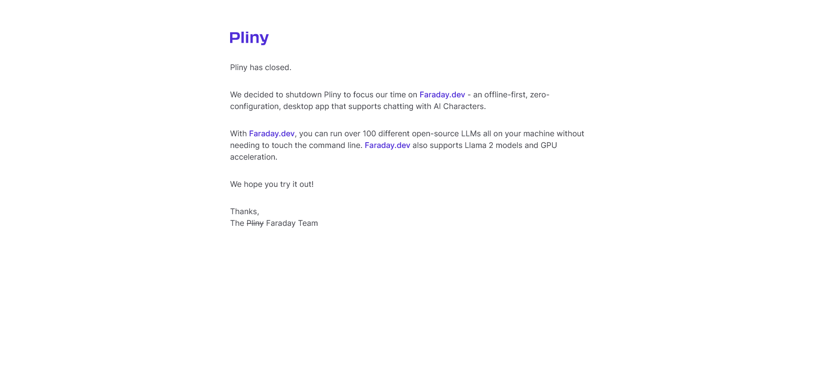 Screenshot of Pliny Website