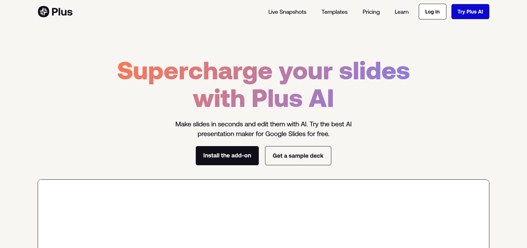 Screenshot of Plus AI QBRs and Sales Decks Website