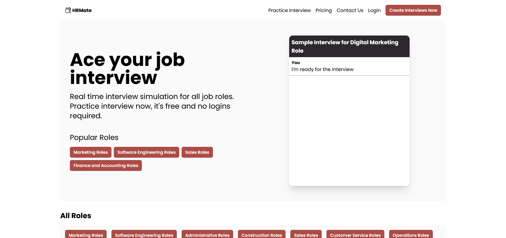 Screenshot of Practice Interview Website