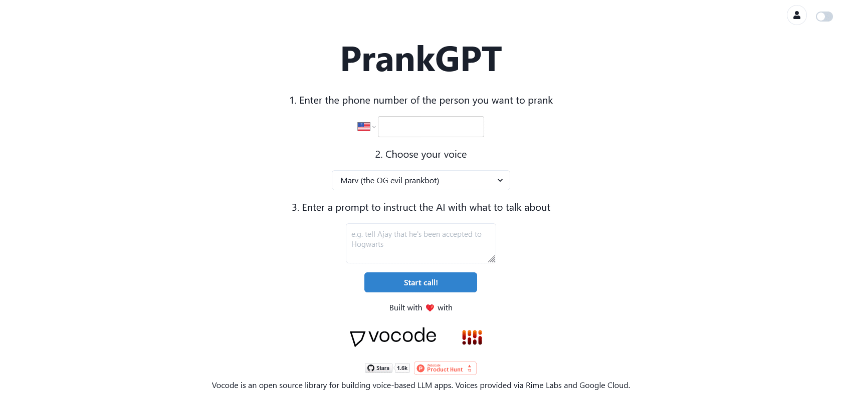 Screenshot of Prankgpt Website