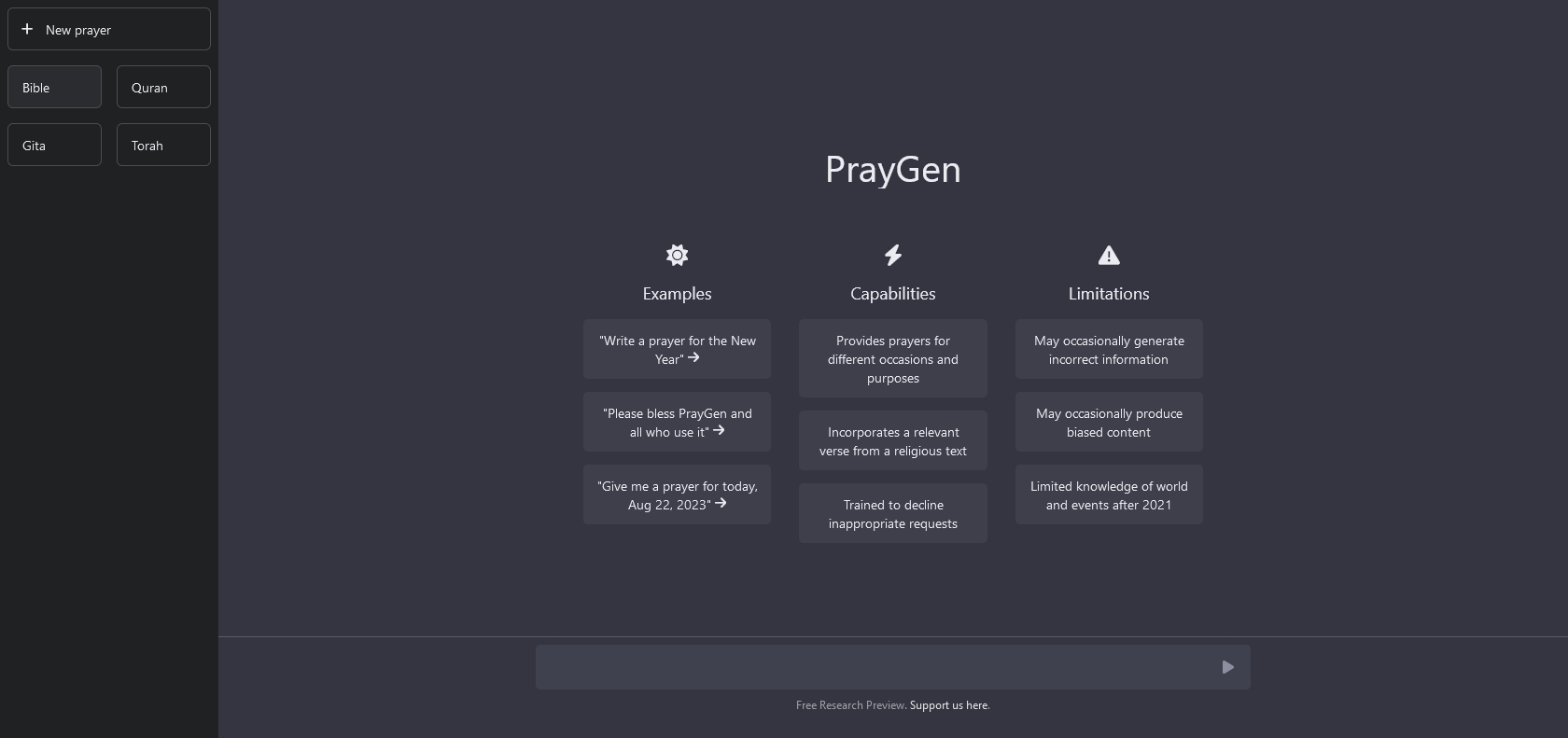 Screenshot of PrayGen Website