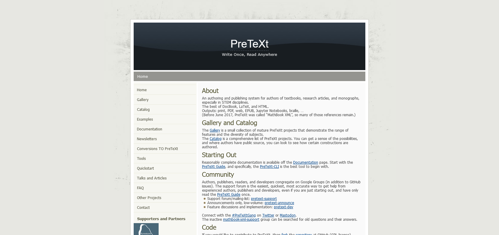Screenshot of PreTeXt Website
