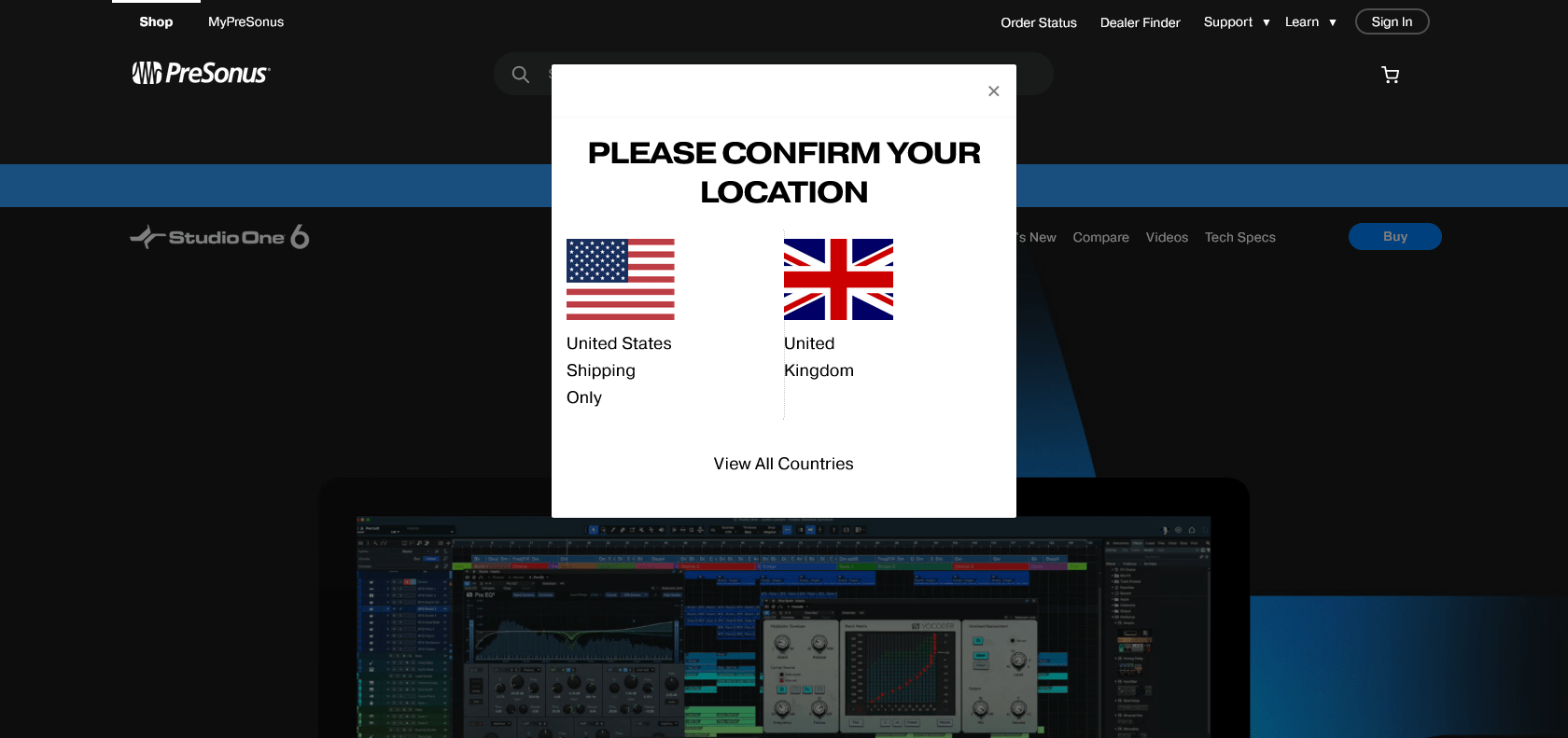 Screenshot of Presonus Studio One Website