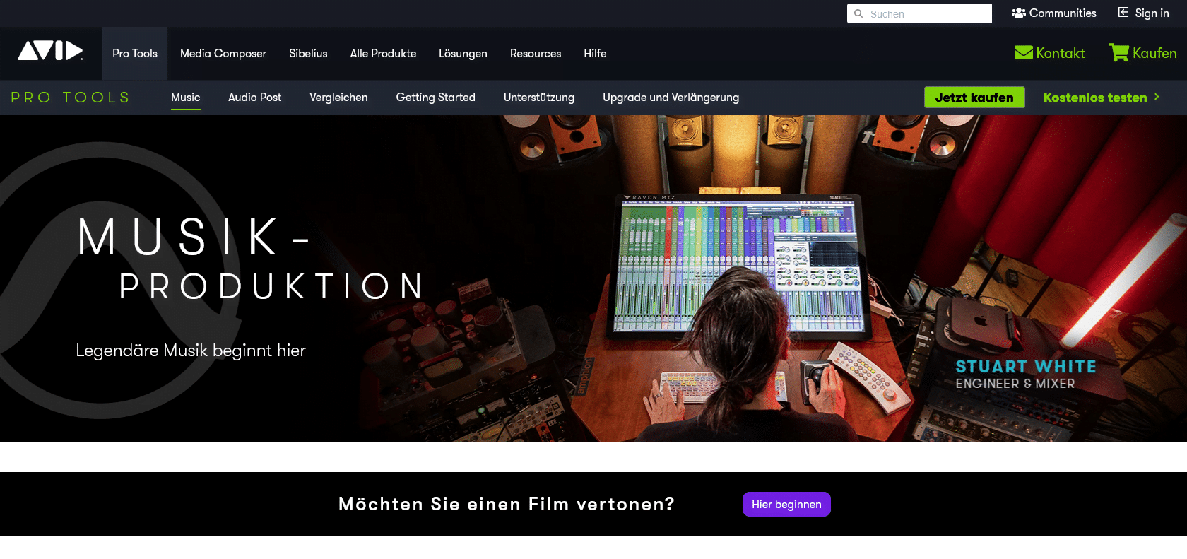 Screenshot of Pro Tools Website