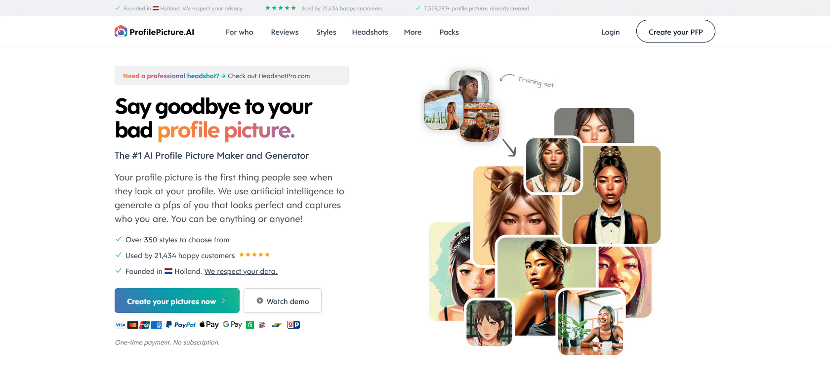 Screenshot of Profile Picture AI Website