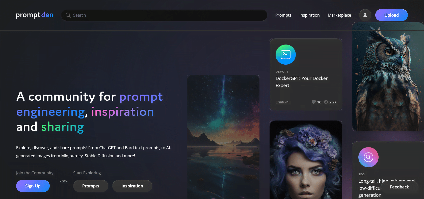 Screenshot of PromptDen Website