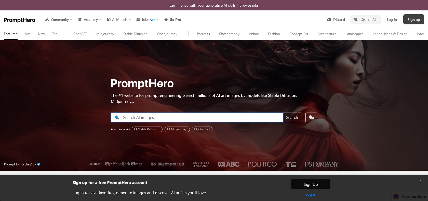 Screenshot of PromptHero Website