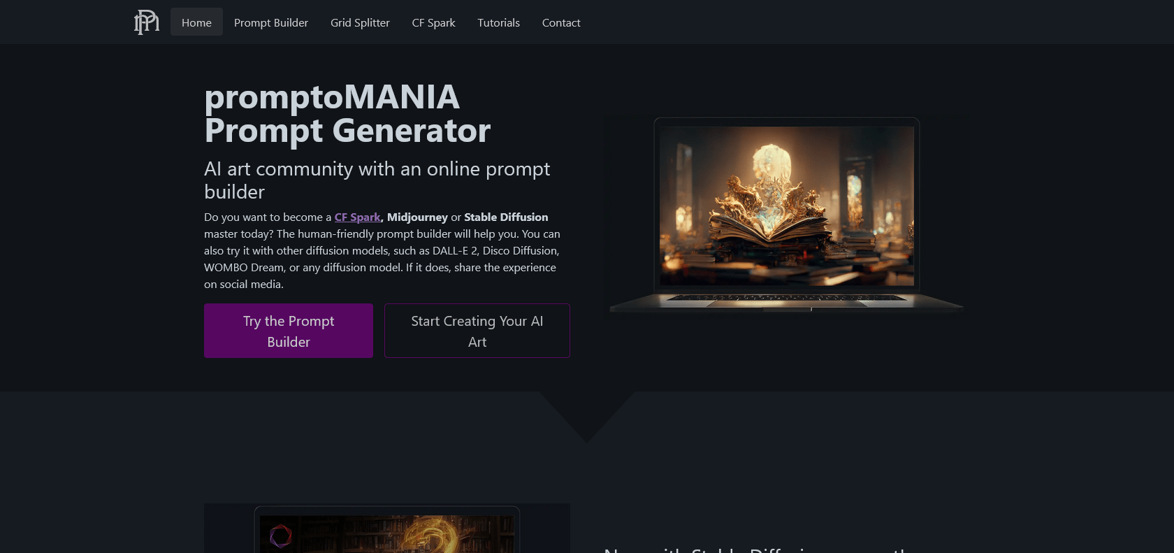Screenshot of Promptomania Website