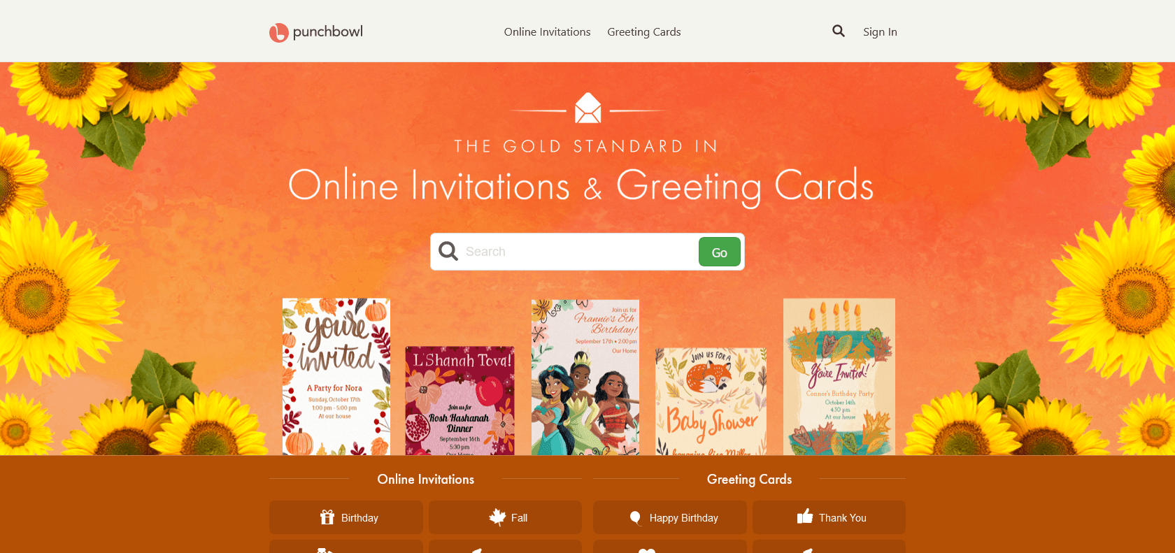 Screenshot of Punchbowl Website
