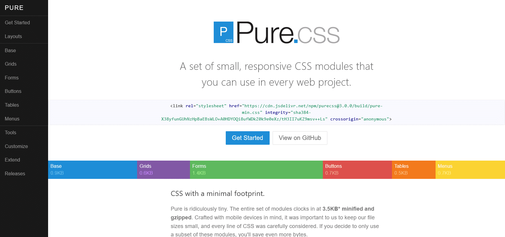 Screenshot of Purecss Website