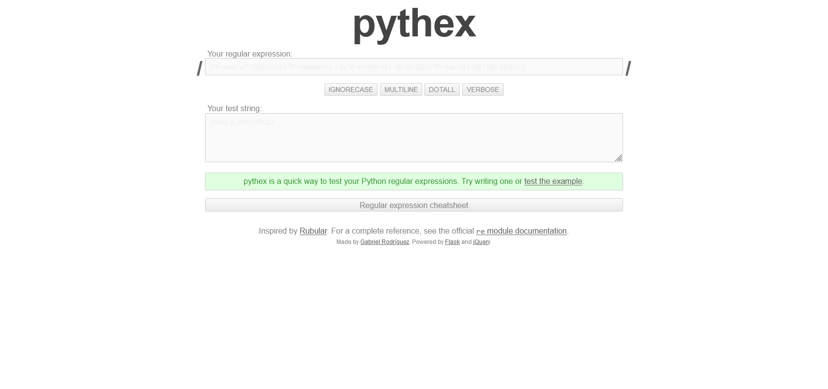 Screenshot of Pythex Website