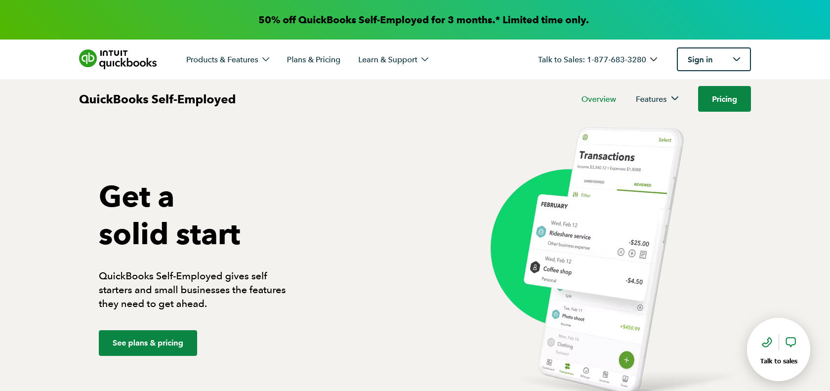 Screenshot of QuickBooks Self-Employed Website