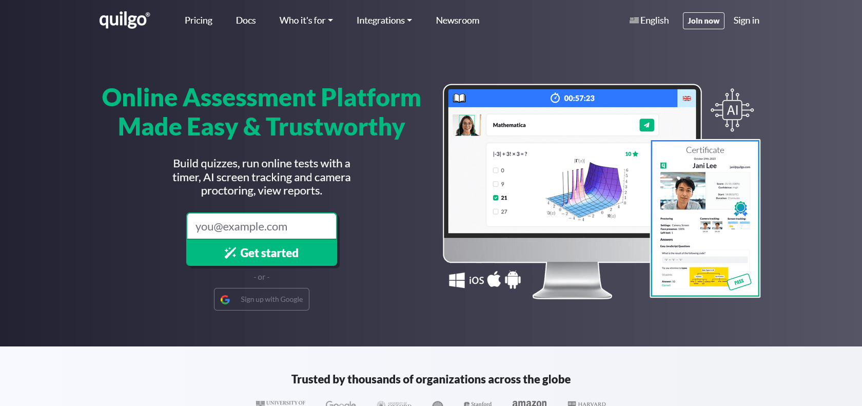 Screenshot of Quilgo Website