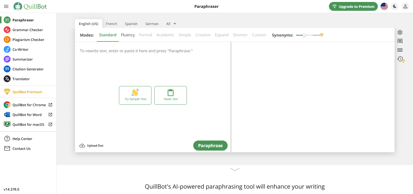 Screenshot of QuillBot AI Website