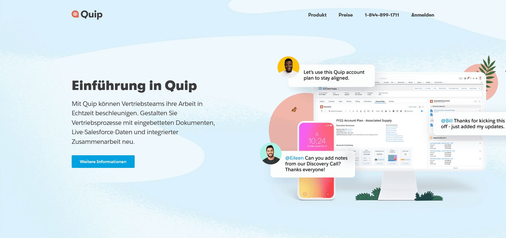 Screenshot of Quip Website