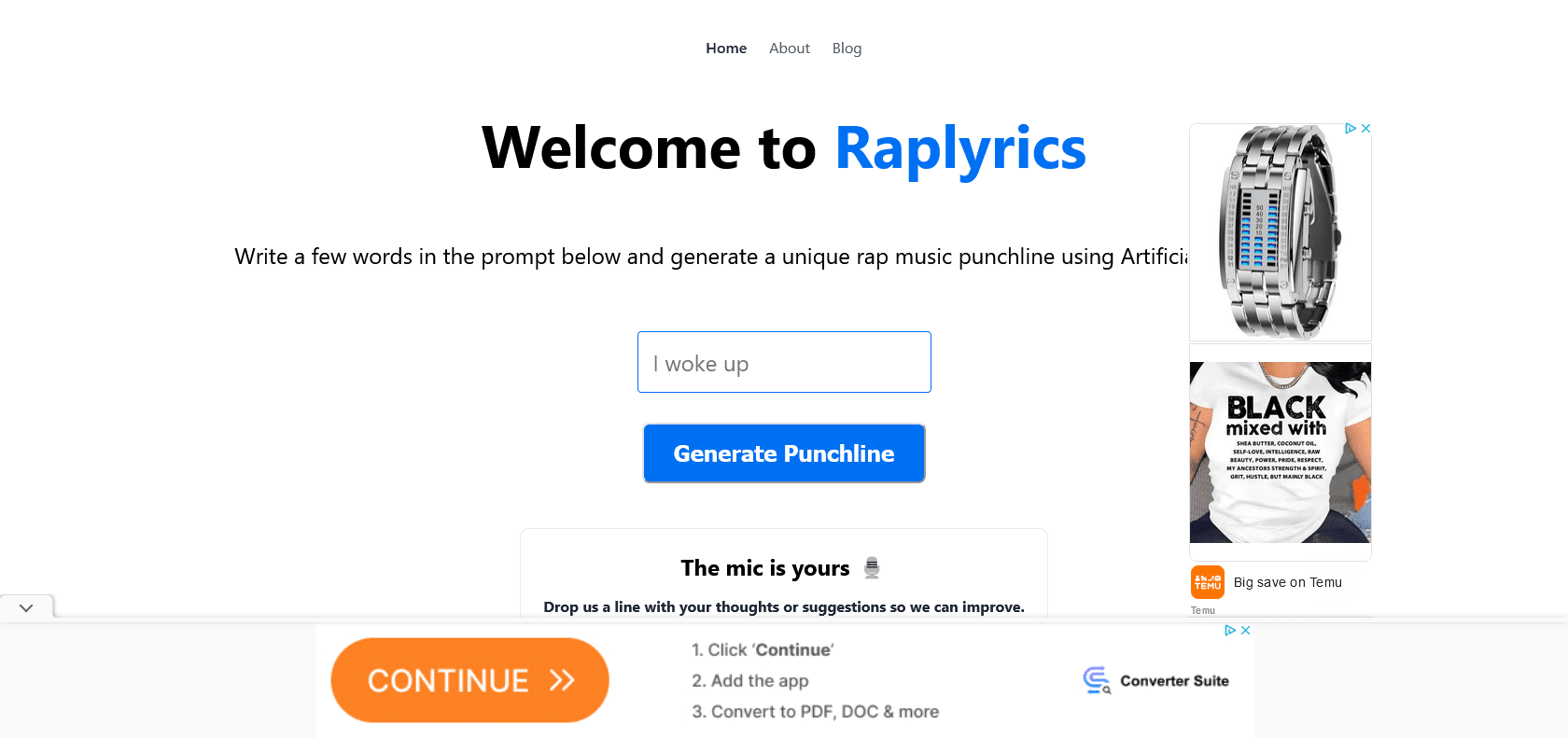 Screenshot of Raplyrics Website