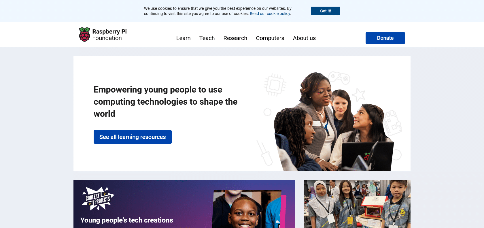 Screenshot of Raspberry Pi Website