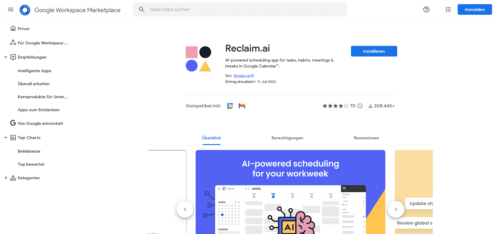 Screenshot of Reclaim Google Calendar Website