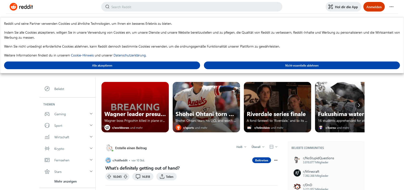 Screenshot of Reddit Website