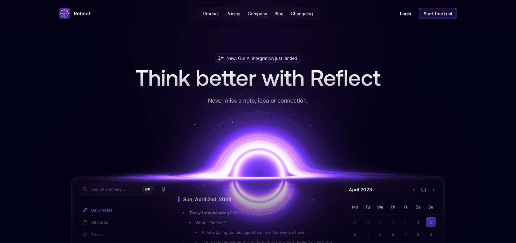 Screenshot of Reflect AI Website