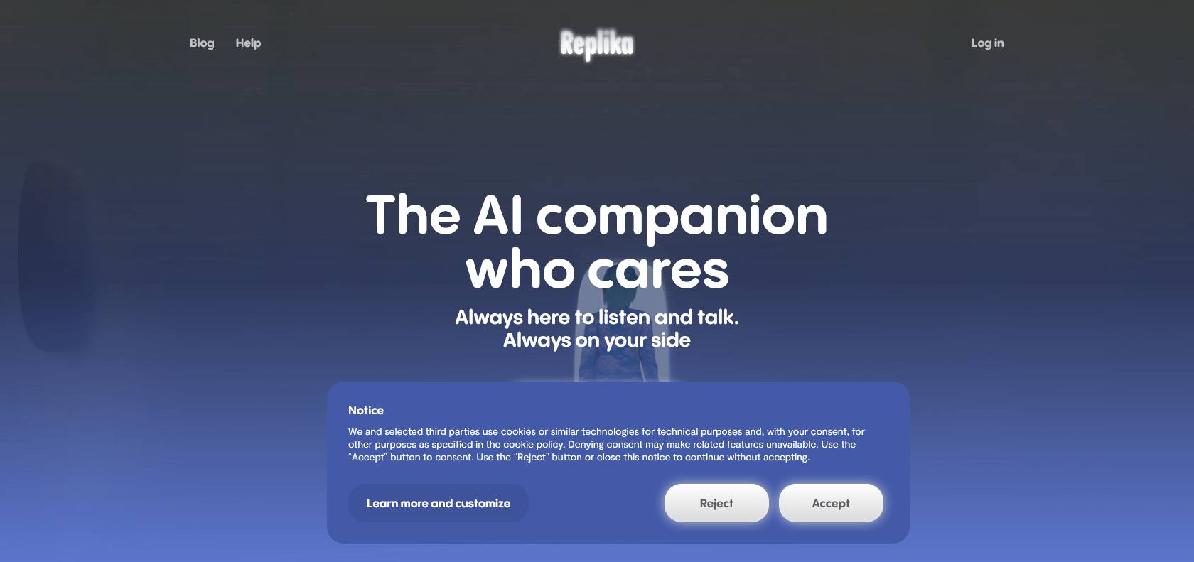 Screenshot of Replika AI Website