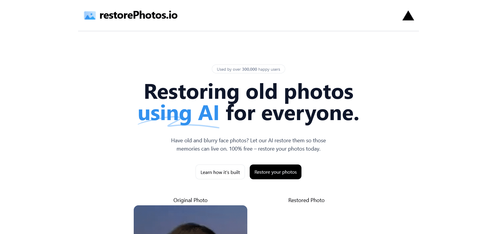 Screenshot of RestorePhotos Website