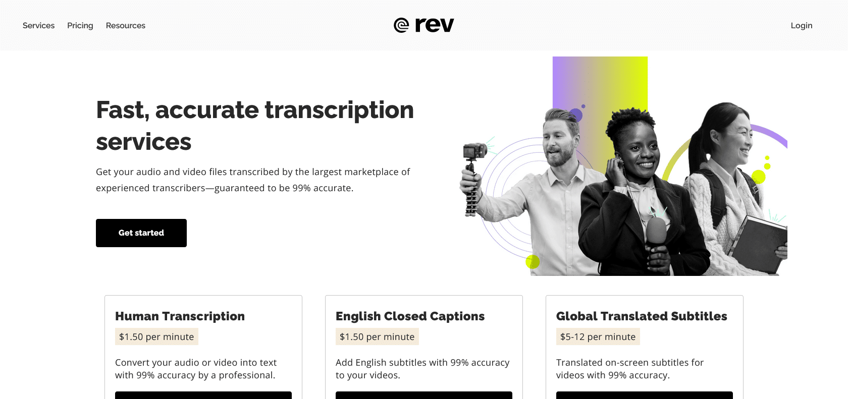 Screenshot of Rev Website