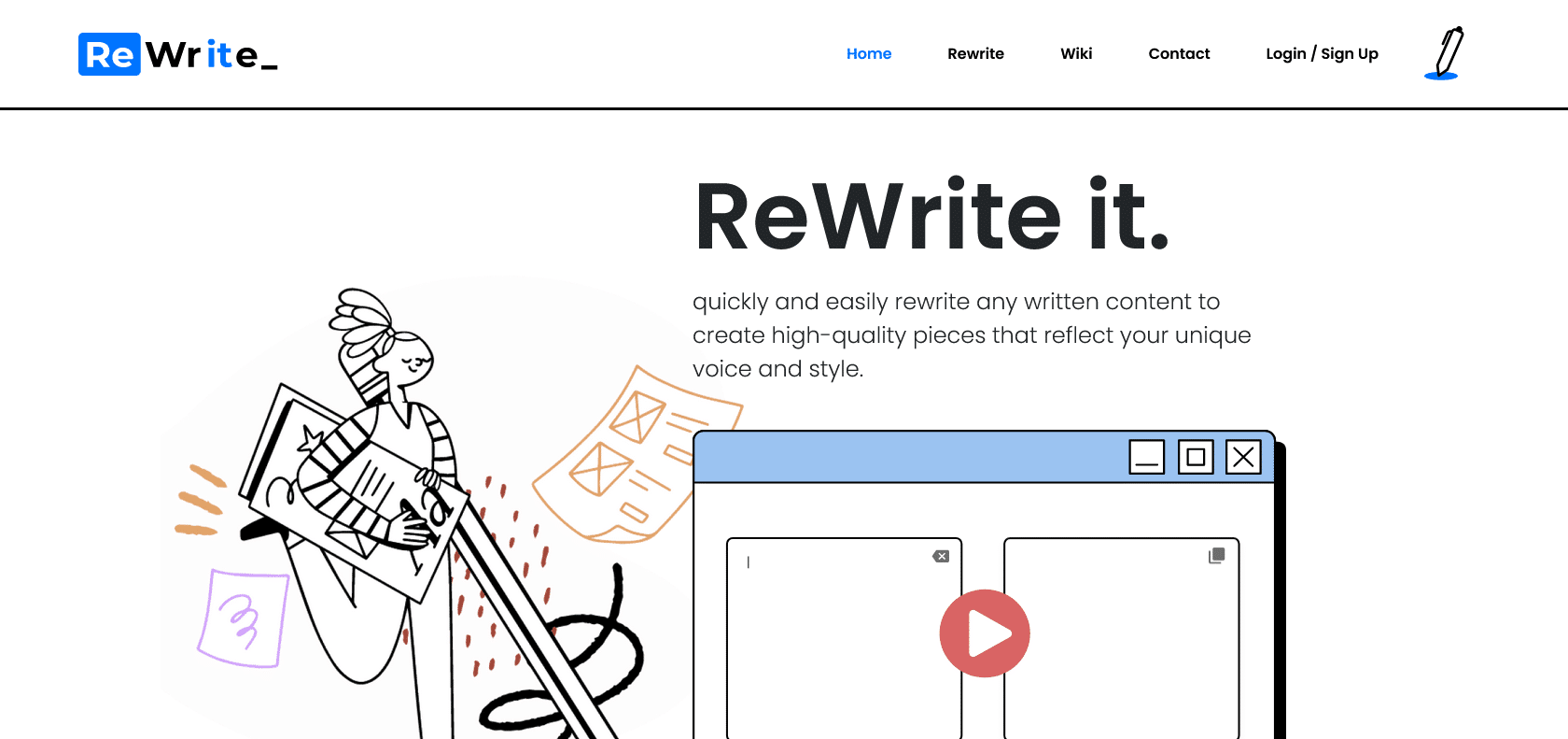 Screenshot of Rewriteit AI Website