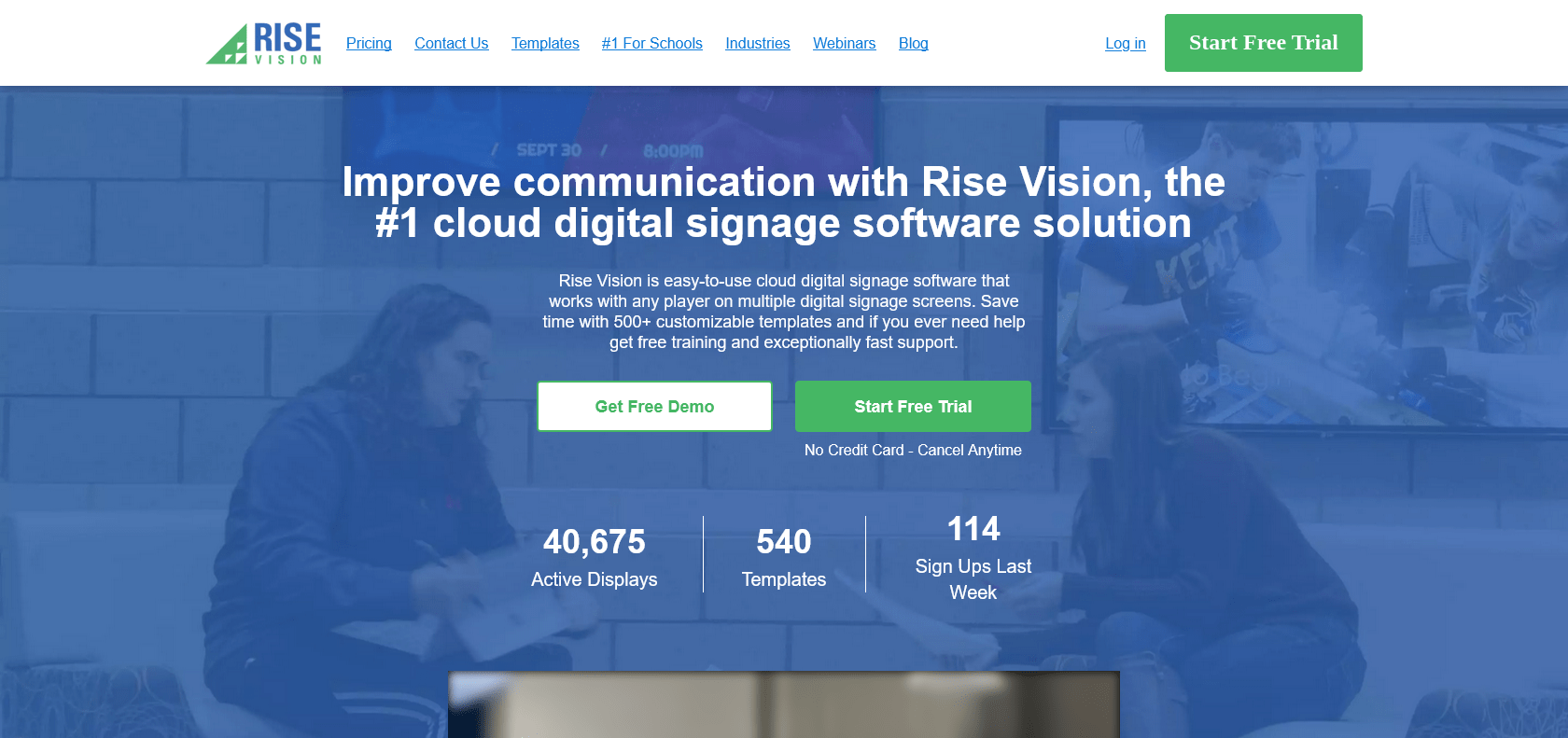 Screenshot of Rise Vision Website