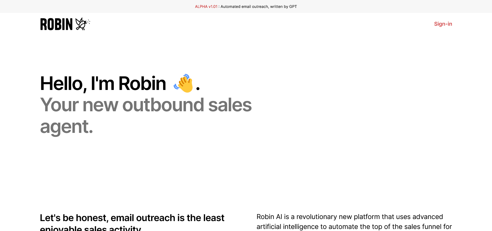 Screenshot of Robin Website