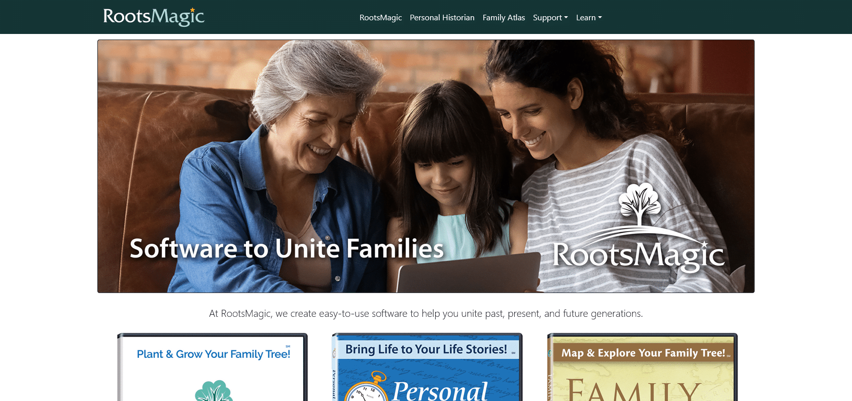 Screenshot of RootsMagic Family Tree Software Website