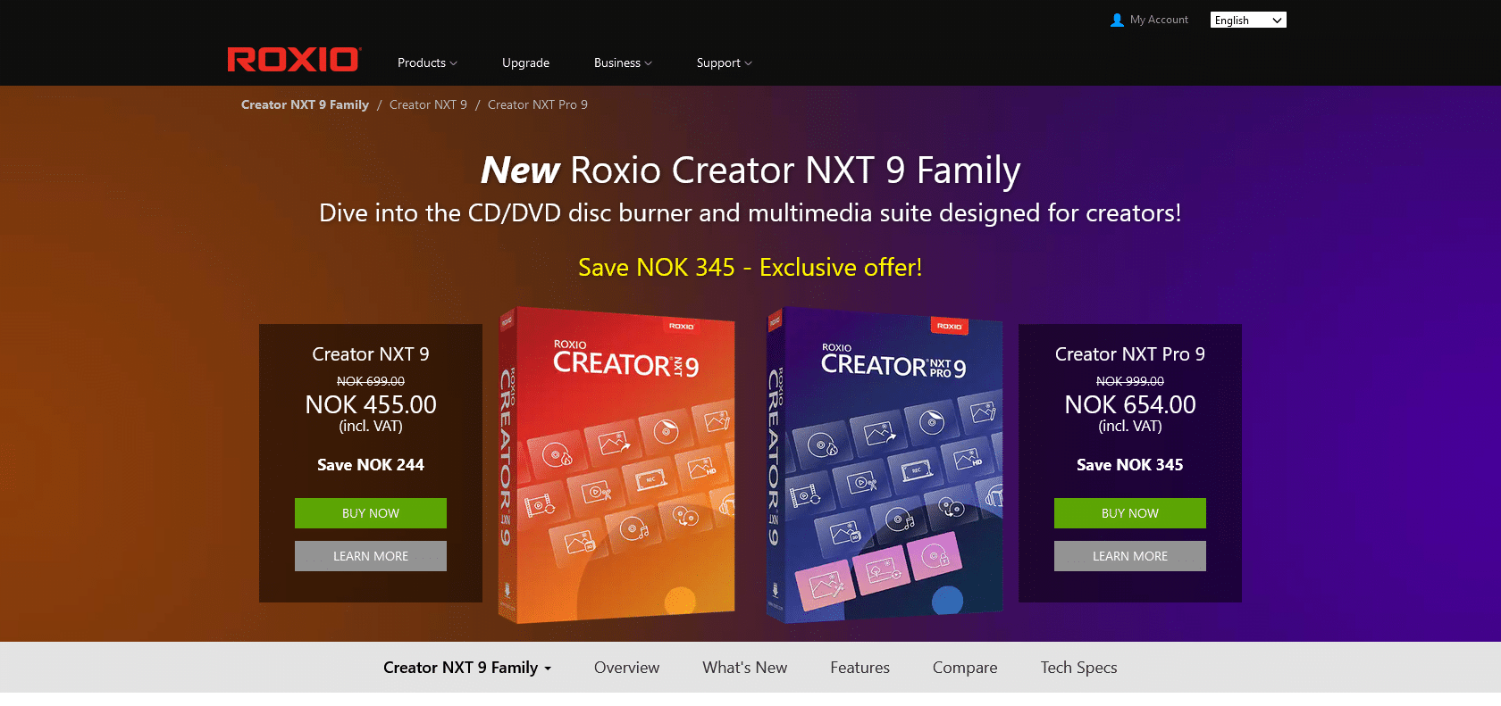 Screenshot of Roxio Creator Website