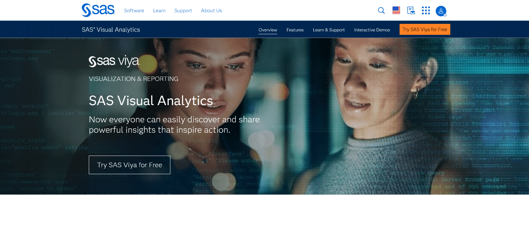 Screenshot of SAS Visual Analytics Website