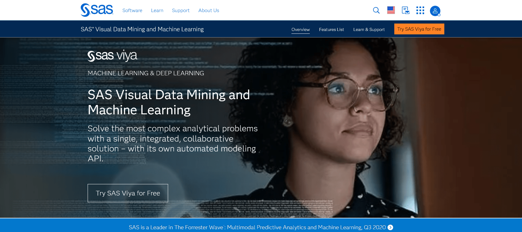 Screenshot of SAS Visual Data Mining And Machine Learning Website
