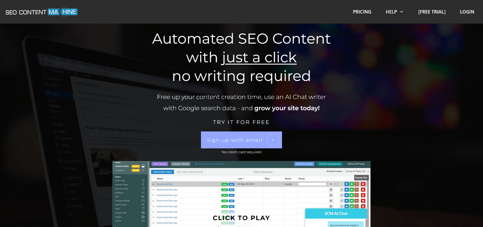 Screenshot of SEO Content Machine Website