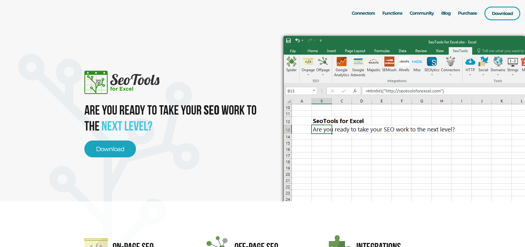 Screenshot of SEOTools For Excel Website