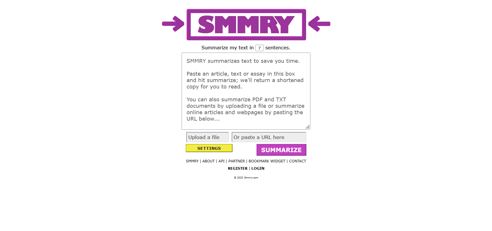 Screenshot of SMMRY Website