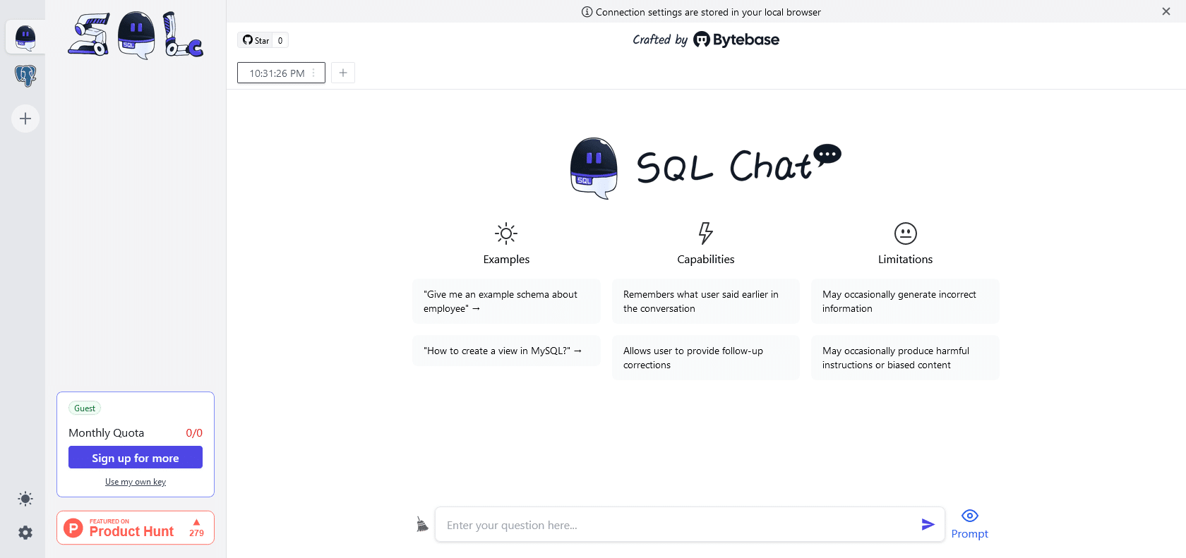 Screenshot of SQL Chat Website