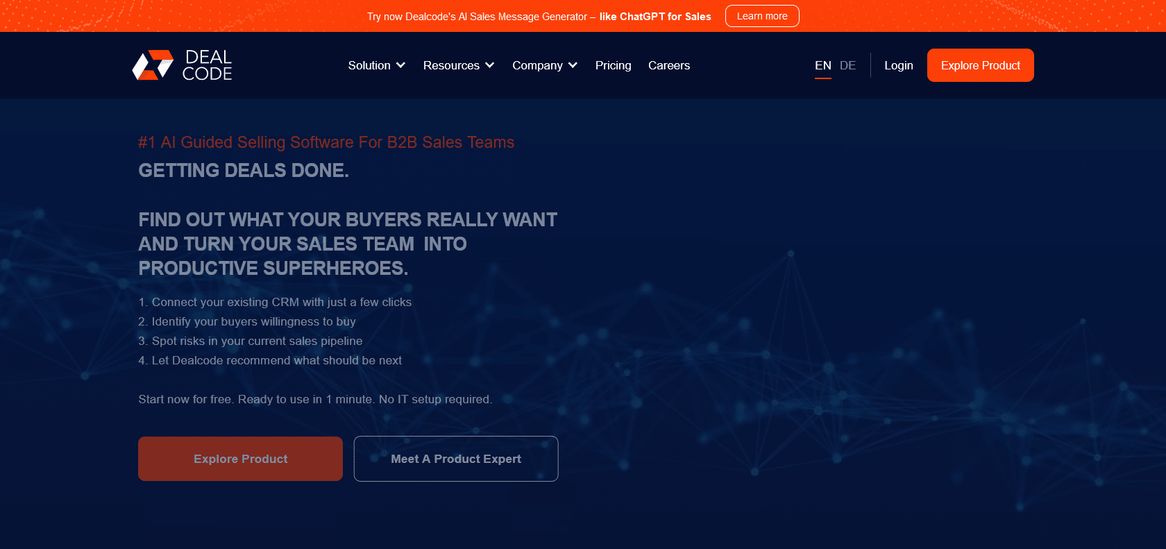 Screenshot of Sales AI message generator Website