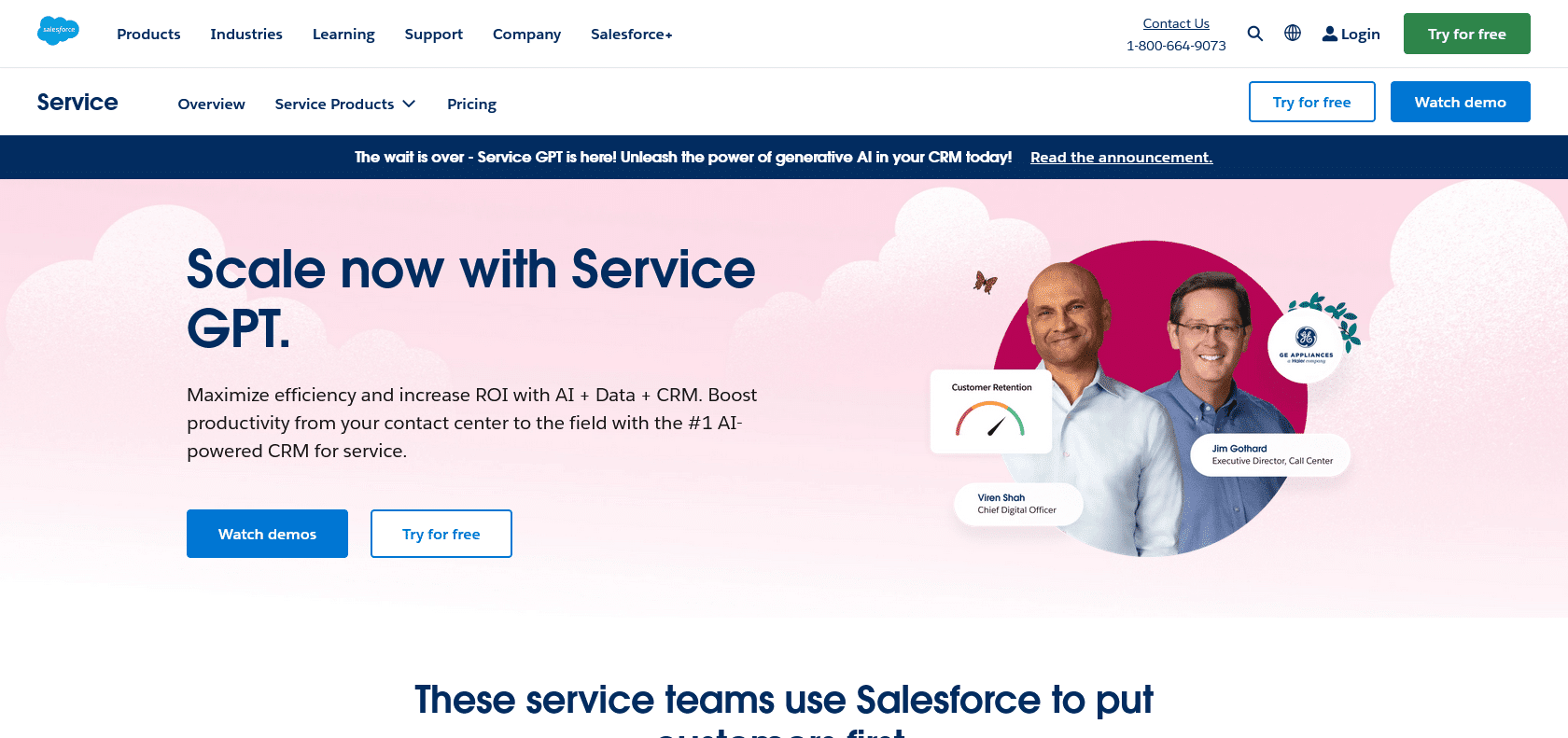Screenshot of Salesforce Service Cloud Website