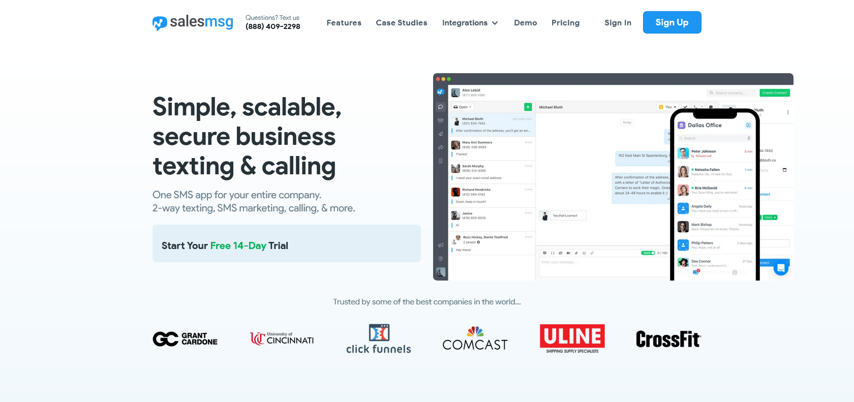 Screenshot of Salesmsg Website