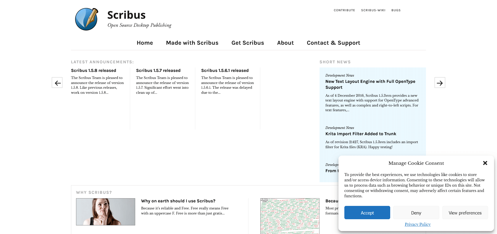 Screenshot of Scribus Website
