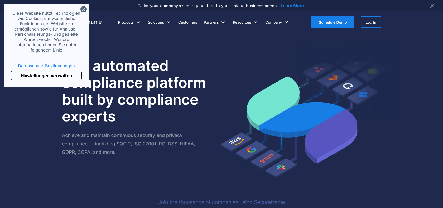 Screenshot of Secureframe Website